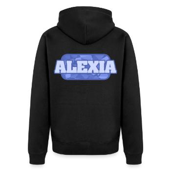 Geschenkidee Alexia - Unisex Premium Bio Zip Hoodie - Schwarz - Hinten - Nico (187cm)