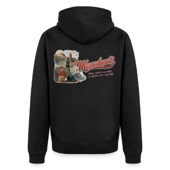 Massachusetts Retro Vintage Bay State Design - Unisex Premium Bio Zip Hoodie - Schwarz - Hinten - Nico (187cm)