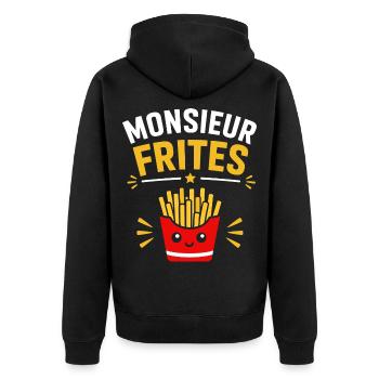 Monsieur Frites Pop Art - Unisex Premium Bio Zip Hoodie - Schwarz - Hinten - Nico (187cm)
