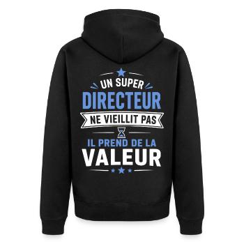 Direktor, der an Wert gewinnt - Unisex Premium Bio Zip Hoodie - Schwarz - Hinten - Nico (187cm)