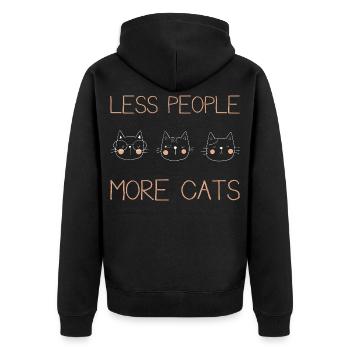 Less People More Cats Katzen Introvertiert - Unisex Premium Bio Zip Hoodie - Schwarz - Hinten - Nico (187cm)