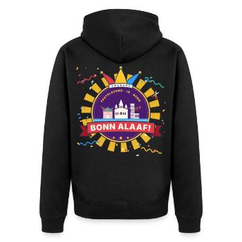 Bonn Alaaf Karneval Emblem Weiberfastnacht - Unisex Premium Bio Zip Hoodie - Schwarz - Hinten - Nico (187cm)