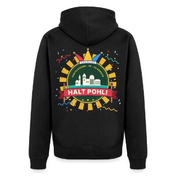 Halt Pohl Mönchengladbach Karneval Emblem - Unisex Premium Bio Zip Hoodie - Schwarz - Hinten - Nico (187cm)