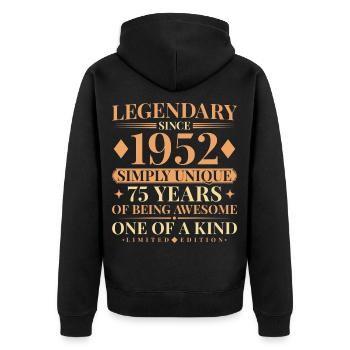 75th Birthday Simply Unique Jahrgang 1952 - Unisex Premium Bio Zip Hoodie - Schwarz - Hinten - Nico (187cm)