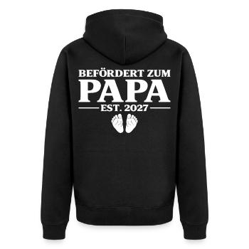 Schwangerschaft verkünden Befördert zum Papa 2027 - Unisex Premium Bio Zip Hoodie - Schwarz - Hinten - Nico (187cm)