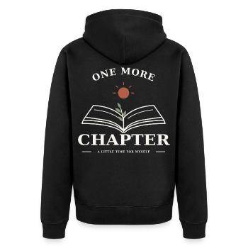 One More Chapter – Buch & Lesezeit - Unisex Premium Bio Zip Hoodie - Schwarz - Hinten - Nico (187cm)