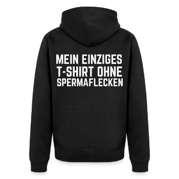 Mein einziges T-Shirt ohne Spermaflecken - Unisex Premium Bio Zip Hoodie - Schwarz - Hinten - Nico (187cm)