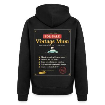 Vintage-Mama zum Verkauf lustiges Mama-Geschenk-T-Shirt - Unisex Premium Bio Zip Hoodie - Schwarz - Hinten - Nico (187cm)