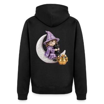 Mondbeschienener Hexen- und Katzenzauber - Unisex Premium Bio Zip Hoodie - Schwarz - Hinten - Nico (187cm)