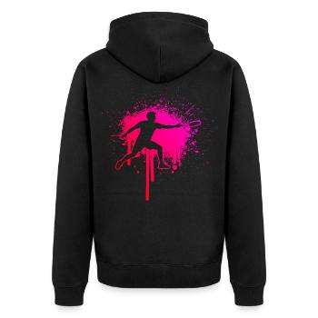 Ultimate Frisbee Geschenk für ein Ultimate-Spieler - Unisex Premium Bio Zip Hoodie - Schwarz - Hinten - Nico (187cm)