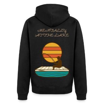Mentally At The Lake Lustiges Angeln Retro - Unisex Premium Bio Zip Hoodie - Schwarz - Hinten - Nico (187cm)