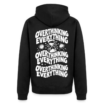 Überdenken bei allem – Doodle Tee-Design - Unisex Premium Bio Zip Hoodie - Schwarz - Hinten - Nico (187cm)