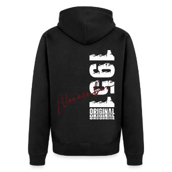 75. Geburtstag Geschenk November Original 1951 - Unisex Premium Bio Zip Hoodie - Schwarz - Hinten - Nico (187cm)