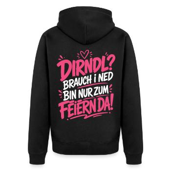 Dirndl brauch i ned - zum Feiern da - Unisex Premium Bio Zip Hoodie - Schwarz - Hinten - Nico (187cm)