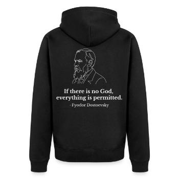 Dostojewski-Zitat - Unisex Premium Bio Zip Hoodie - Schwarz - Hinten - Nico (187cm)