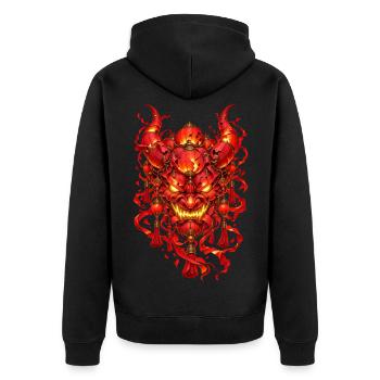Chinesischer Dämon in roten Laternen und Ornamenten - Unisex Premium Bio Zip Hoodie - Schwarz - Hinten - Nico (187cm)