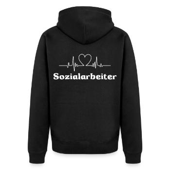 Sozialarbeiter - Unisex Premium Bio Zip Hoodie - Schwarz - Hinten - Nico (187cm)
