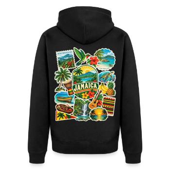 Jamaika Reisesticker - Unisex Premium Bio Zip Hoodie - Schwarz - Hinten - Nico (187cm)