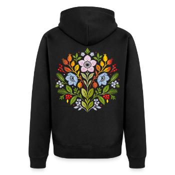Christrosen & Hagebutten im floralen Winterdesign - Unisex Premium Bio Zip Hoodie - Schwarz - Hinten - Nico (187cm)