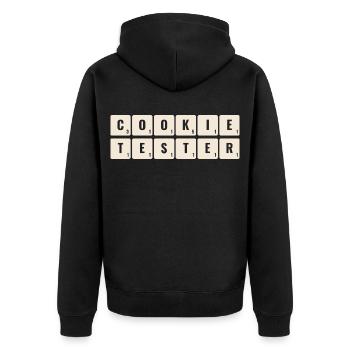 Cookie Tester Buchstabenkacheln - Unisex Premium Bio Zip Hoodie - Schwarz - Hinten - Nico (187cm)