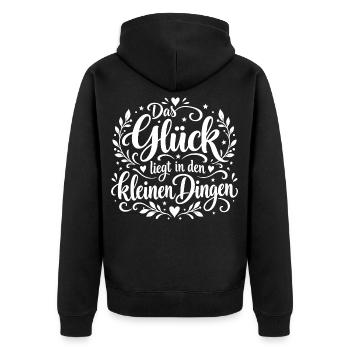 Das Glück liegt in Kleinen Dingen - Unisex Premium Bio Zip Hoodie - Schwarz - Hinten - Nico (187cm)