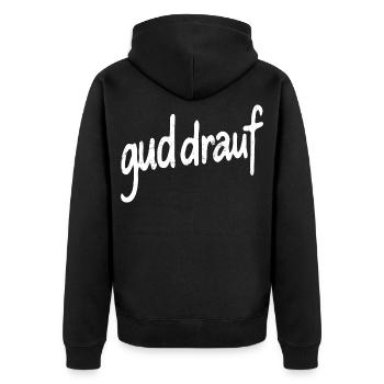 GUD DRAUF. Isch schwätz halt so. - Unisex Premium Bio Zip Hoodie - Schwarz - Hinten - Nico (187cm)