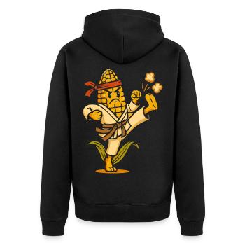 Karate Corn - Unisex Premium Bio Zip Hoodie - Schwarz - Hinten - Nico (187cm)