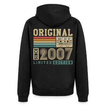 Original 2007 Jahrgang 20. Geburtstag Vintage - Unisex Premium Bio Zip Hoodie - Schwarz - Hinten - Nico (187cm)
