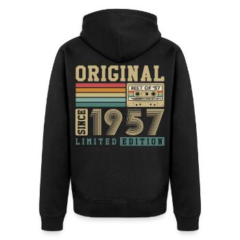 Original 1957 Jahrgang 70. Geburtstag Vintage - Unisex Premium Bio Zip Hoodie - Schwarz - Hinten - Nico (187cm)