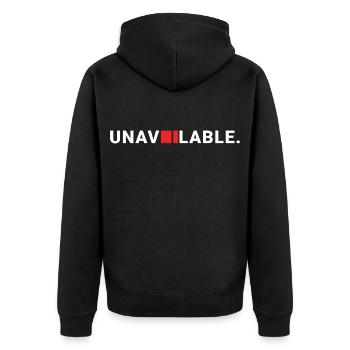 Minimalist Unavailable Censor Design - Unisex Premium Bio Zip Hoodie - Schwarz - Hinten - Nico (187cm)