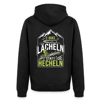 E-Bike Lächeln Statt Hecheln Spruch Radtour Berge - Unisex Premium Bio Zip Hoodie - Schwarz - Hinten - Nico (187cm)
