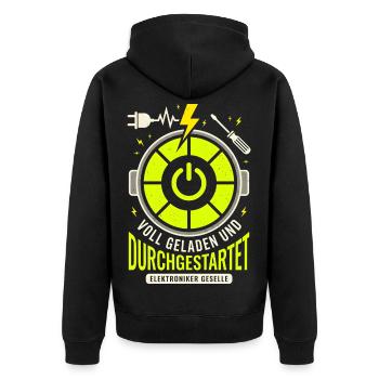 Voll Geladen Und Durchgestartet Elektroniker - Unisex Premium Bio Zip Hoodie - Schwarz - Hinten - Nico (187cm)