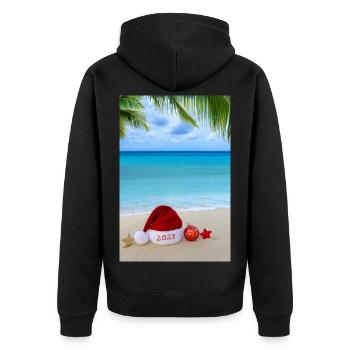 Neujahrsreise-Hintergrund 2027 mit rotem Weihnachtsmannhut - Unisex Premium Bio Zip Hoodie - Schwarz - Hinten - Nico (187cm)