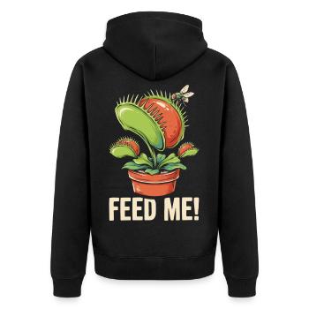 Fress mich Venusfliegenfalle - Unisex Premium Bio Zip Hoodie - Schwarz - Hinten - Nico (187cm)