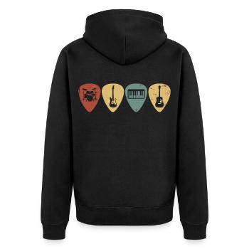 Retro Music Guitar Picks Vintage-Musiker-T-Shirt - Unisex Premium Bio Zip Hoodie - Schwarz - Hinten - Nico (187cm)