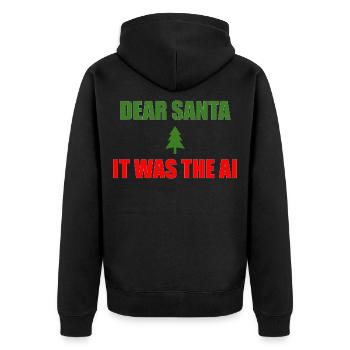 Lieber Weihnachtsmann, es war die KI Lustiges Weihnachten - Unisex Premium Bio Zip Hoodie - Schwarz - Hinten - Nico (187cm)