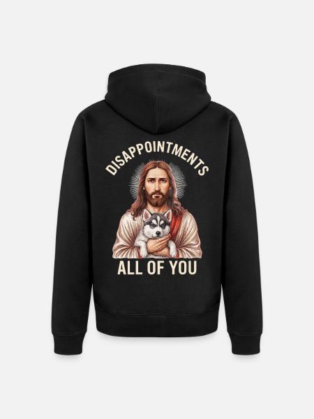 Disappointments Jesus mit Husky - Unisex Premium Bio Zip Hoodie - Schwarz