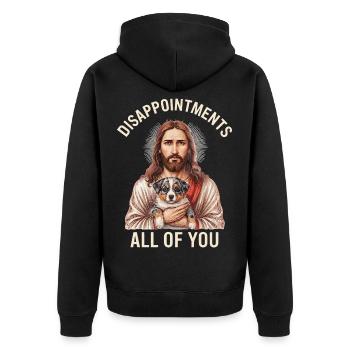 Disappointments Jesus mit Australian Shepherd - Unisex Premium Bio Zip Hoodie - Schwarz - Hinten - Nico (187cm)