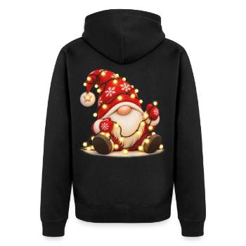Weihnachtsgnom mit leuchtender Lichterkette - Unisex Premium Bio Zip Hoodie - Schwarz - Hinten - Nico (187cm)