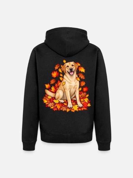 Gelber Labrador im Blätterrausch - Unisex Premium Bio Zip Hoodie - Schwarz