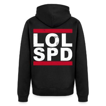 LOL SPD - Unisex Premium Bio Zip Hoodie - Schwarz - Hinten - Nico (187cm)