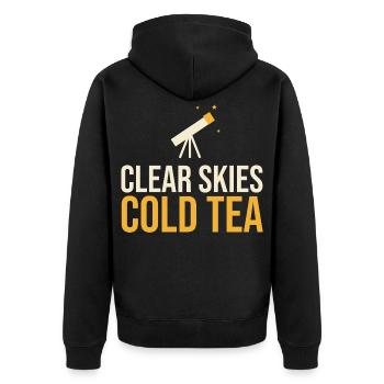 Klarer Himmel Kalter Tee Lustiges Astronomieteleskop - Unisex Premium Bio Zip Hoodie - Schwarz - Hinten - Nico (187cm)