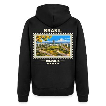 Brasilien Brasília Vintage Reisemarke - Unisex Premium Bio Zip Hoodie - Schwarz - Hinten - Nico (187cm)
