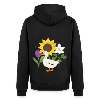 Ente Blumen Kinder Vogel Sonnenblume - Unisex Premium Bio Zip Hoodie - Schwarz - Hinten - Nico (187cm)