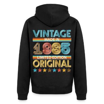 1985 - Unisex Premium Bio Zip Hoodie - Schwarz - Hinten - Nico (187cm)