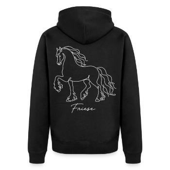 Friese Pferd Line Art Minimalistisch Elegant - Unisex Premium Bio Zip Hoodie - Schwarz - Hinten - Nico (187cm)