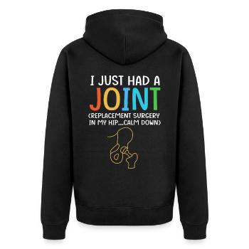 Hüfte Hüftgelenk Hüften - Unisex Premium Bio Zip Hoodie - Schwarz - Hinten - Nico (187cm)