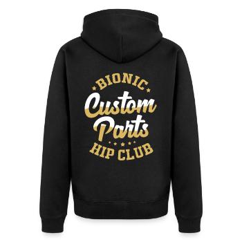 Hüften Hüftgelenk Hüfte - Unisex Premium Bio Zip Hoodie - Schwarz - Hinten - Nico (187cm)