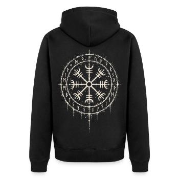 Ægishjálmur – Helm des Schreckens in Hexentinte - Unisex Premium Bio Zip Hoodie - Schwarz - Hinten - Nico (187cm)