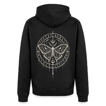 Der Nachtfalter im Runenkreis - Unisex Premium Bio Zip Hoodie - Schwarz - Hinten - Nico (187cm)